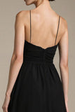 A Line Black V Neck Evening Dress with Slit