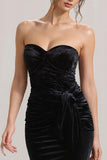 Black Mermaid Strapless Evening Dress with Slit