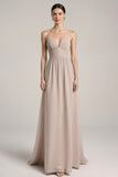Light Pink Satin Sheath Spaghetti Straps Long Prom Dress
