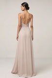 Light Pink Sheath Spaghetti Straps Long Formal Dress