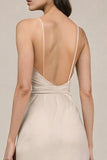 Ivory Sheath Spaghetti Straps Long Formal Dress with Slit