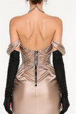Champagne Sheath Satin Off The Shoulder Pageant Dress