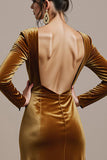 Twilight Sheath Velvet Square Neck Long Black Tie Dress with Slit