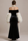 Black Mermaid Off the Shoulder Long Black Tie Dress
