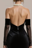 Black Mermaid Off the Shoulder Long Black Tie Dress with Sleeves