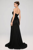 Black Sweetheart A Line Long Black Tie Dress with Bow