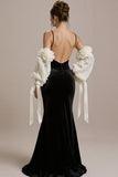Black Velvet Spaghetti Straps Mermaid Long Black Tie Dress
