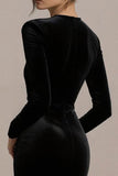 Black Satin Sweetheart Bodycon Short Cocktail Dress with Sleeves