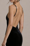 Black Velvet Bodycon Spaghetti Straps Short Cocktail Dress with Ruffles
