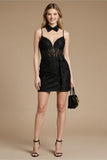 Black Corset Floral Spaghetti Straps A Line Short Cocktail Dress