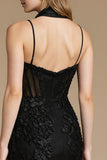 Black Corset Floral Spaghetti Straps A Line Short Cocktail Dress