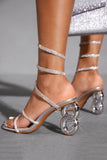 Sparkly Silver Beaded Strappy Stiletto High Heel Sandals