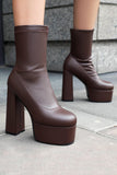 Black Round Toe Platform Chunky Heel Ankle Boots