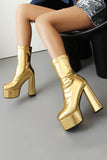Black Round Toe Platform Chunky Heel Ankle Boots