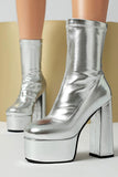 Black Round Toe Platform Chunky Heel Ankle Boots