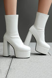 Black Round Toe Platform Chunky Heel Ankle Boots