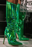Sparkly Hot Pink Pointed Toe Stiletto High Heel Knee High Boots