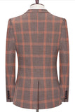 Blue Notched Lapel Slim Fit Plaid Men Suits