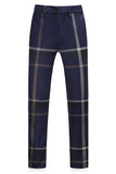 Dark Blue Notched Lapel Plaid 3-Piece Men Suits