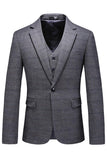 Men's Dark Blue Plaid Notched Lapel 3 Pieces Prom Suits