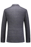 Men's Dark Blue Plaid Notched Lapel 3 Pieces Prom Suits