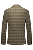 Men's Army Green Striped Peaked Lapel 3 Pieces Formal Suits