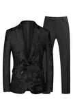 Blue and Black Notched Lapel Jacquard 2 Piece Men's Prom Suits