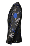 Blue and Black Notched Lapel Jacquard 2 Piece Men's Prom Suits