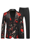 Blue and Black Notched Lapel Jacquard 2 Piece Men's Prom Suits