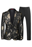 Blue and Black Notched Lapel Jacquard 2 Piece Men's Prom Suits