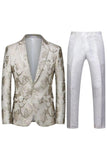 Notched Lapel Single Breasted Jacquard 2 Piece Purple Men's Prom Suits