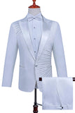 2 Piece Peak Lapel One Button Black Men's Suit with Beading