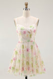 Apricot Floral Sequin A Line Mini Homecoming Dress