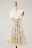 Apricot Floral Sequin A Line Mini Homecoming Dress
