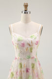 Apricot Floral Sequin A Line Mini Homecoming Dress