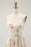 Apricot Floral Sequin A Line Mini Homecoming Dress