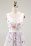 Sparkly Floral White V-Neck Backless A Line Sequin Homecoming Dress