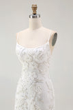 White Bodycon Spaghetti Straps Appliqued Homecoming Dress with Slit