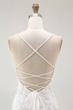 White Bodycon Spaghetti Straps Appliqued Homecoming Dress with Slit