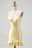 Yellow Beaded Bodycon Ruffled Mini Homecoming Dress