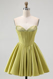 Green Strapless Corset A Line Homecoming Dress