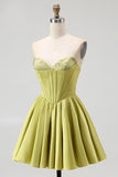 Green Strapless Corset A Line Homecoming Dress