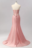 Blush Strapless Corset Mermaid Beaded Prom Dress