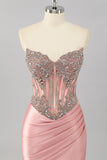 Blush Strapless Corset Mermaid Beaded Prom Dress