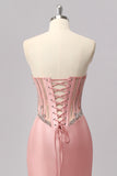 Blush Strapless Corset Mermaid Beaded Prom Dress