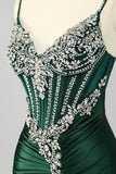Dark Green Corset Mermaid Long Prom Dress with Rhinestones