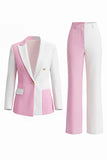 2 Piece White Pink Peak Lapel One Button Women's Suits