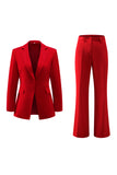Red 2-Piece Notched Lapel Women Prom Suits With Pockets