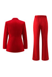 Red 2-Piece Notched Lapel Women Prom Suits With Pockets
