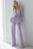 Lilac 2 Piece Long Sleeves Business Suits with Belt